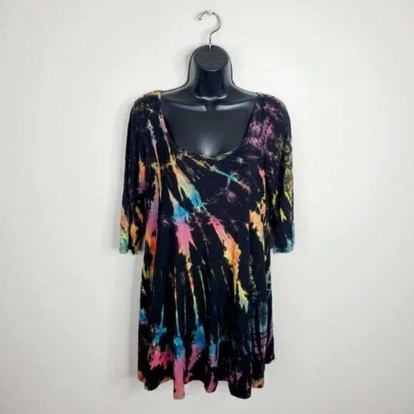 Wanderlust Calgary Boho Artsy Tye Dye Lagenlook Beach Cover Tunic Dress M - Picture 1 of 7